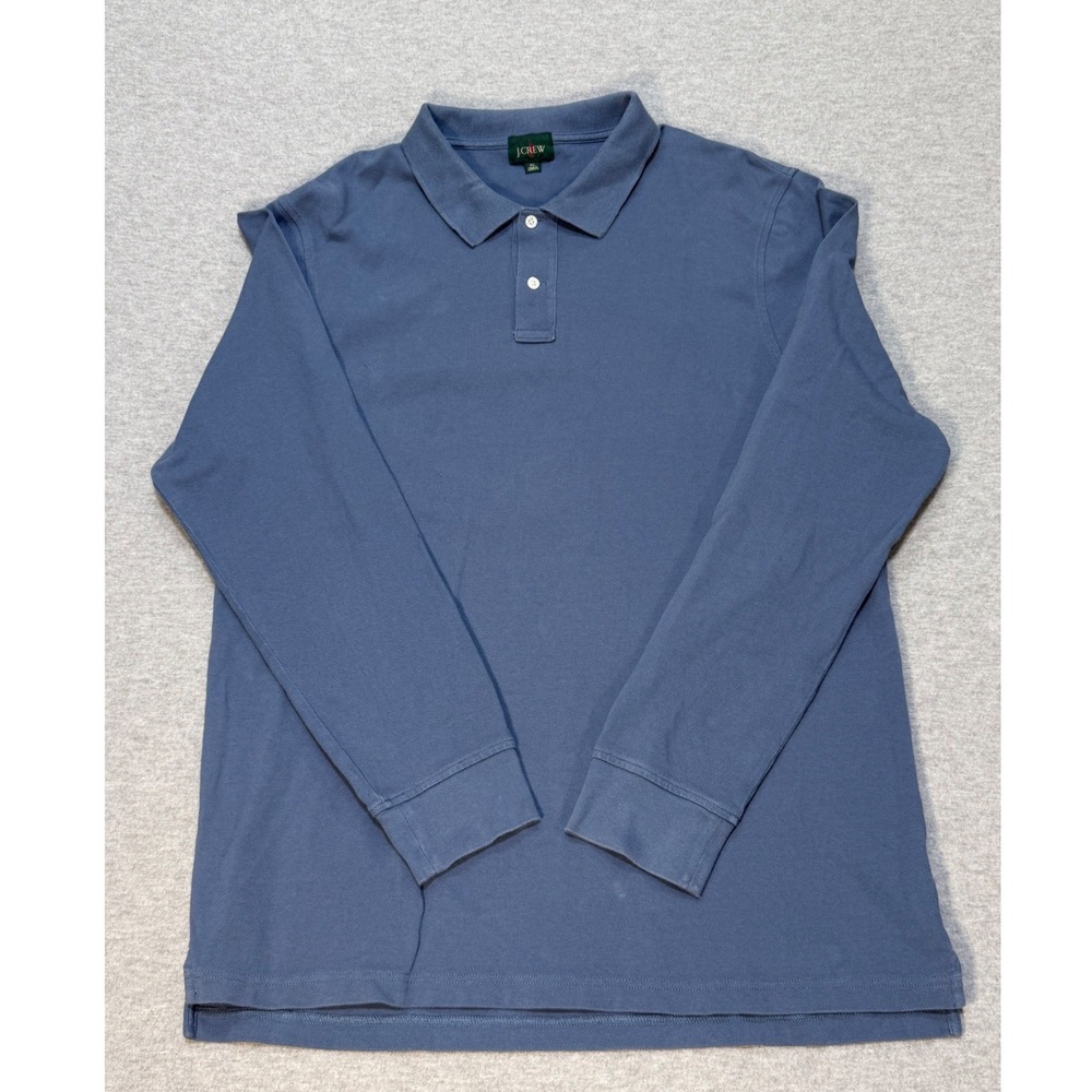 J.Crew Oarsman Mens XL Blue Long Sleeve Pique Cotton Polo Shirt Solid Classic
